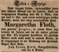 Traueranzeige für Margaretha Floth, 1846 <span class="smw-highlighter" data-type="8" data-state="inline" data-title="Hinweis" title="Lizenz: NoC-NC 1.0"><span class="smwtticon note"></span><span class="smwttcontent">Lizenz: NoC-NC 1.0</span></span>