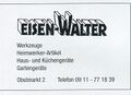 Werbung der Fa. Eisen-Walter im "Altstadt Bläddla" Nr. 33 vom Dez. 1998 <span class="smw-highlighter" data-type="8" data-state="inline" data-title="Hinweis" title="Urheber: WalterLizenz: CC BY-SA 3.0"><span class="smwtticon note"></span><span class="smwttcontent">Urheber: Walter<br><br>Lizenz: CC BY-SA 3.0</span></span>