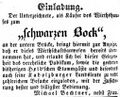 Zeitungsannonce des Wirts zum schwarzen Bock, Oktober 1851 <span class="smw-highlighter" data-type="8" data-state="inline" data-title="Hinweis" title="Lizenz: NoC-NC 1.0"><span class="smwtticon note"></span><span class="smwttcontent">Lizenz: NoC-NC 1.0</span></span>
