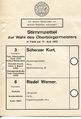 Stimmzettel der Oberbürgermeister Wahl vom 11.6.1972 zwischen <!--LINK'" 0:26--> und <a class="mw-selflink selflink">Werner Riedel</a> <span class="smw-highlighter" data-type="8" data-state="inline" data-title="Hinweis" title="Urheber: Wahlamt FürthLizenz: CC BY-SA 3.0"><span class="smwtticon note"></span><span class="smwttcontent">Urheber: Wahlamt Fürth<br><br>Lizenz: CC BY-SA 3.0</span></span>