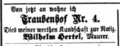 Wohnungsanzeige von Wilhelm Hertel, Mai 1876 <span class="smw-highlighter" data-type="8" data-state="inline" data-title="Hinweis" title="Lizenz: NoC-NC 1.0"><span class="smwtticon note"></span><span class="smwttcontent">Lizenz: NoC-NC 1.0</span></span>
