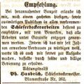 Zeitungsannonce des Schieferdeckermeisters Ph. Haubrich, Februar 1857 <span class="smw-highlighter" data-type="8" data-state="inline" data-title="Hinweis" title="Lizenz: NoC-NC 1.0"><span class="smwtticon note"></span><span class="smwttcontent">Lizenz: NoC-NC 1.0</span></span>