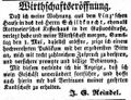 Zeitungsanzeige des Wirts J. E. Reindel, April 1852 <span class="smw-highlighter" data-type="8" data-state="inline" data-title="Hinweis" title="Lizenz: NoC-NC 1.0"><span class="smwtticon note"></span><span class="smwttcontent">Lizenz: NoC-NC 1.0</span></span>