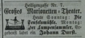 Großes Marionetten-Theater von Johann Durst, Jan. 1874 <span class="smw-highlighter" data-type="8" data-state="inline" data-title="Hinweis" title="Lizenz: NoC-NC 1.0"><span class="smwtticon note"></span><span class="smwttcontent">Lizenz: NoC-NC 1.0</span></span>