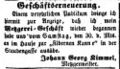 Metzgermeister J. G. Kimmel im Haus "zur silbernen Kanne", Januar 1858 <span class="smw-highlighter" data-type="8" data-state="inline" data-title="Hinweis" title="Lizenz: NoC-NC 1.0"><span class="smwtticon note"></span><span class="smwttcontent">Lizenz: NoC-NC 1.0</span></span>