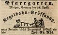 Zeitungsanzeige des Wirts zum <!--LINK'" 0:51--> anlässlich der Eröffnung einer Kegelbahn, April 1850 <span class="smw-highlighter" data-type="8" data-state="inline" data-title="Hinweis" title="Lizenz: NoC-NC 1.0"><span class="smwtticon note"></span><span class="smwttcontent">Lizenz: NoC-NC 1.0</span></span>